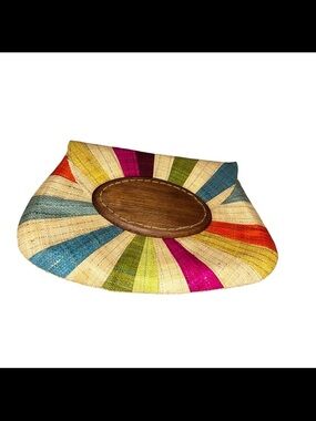 Mar y sol raffia wood rainbow clutch bag purse